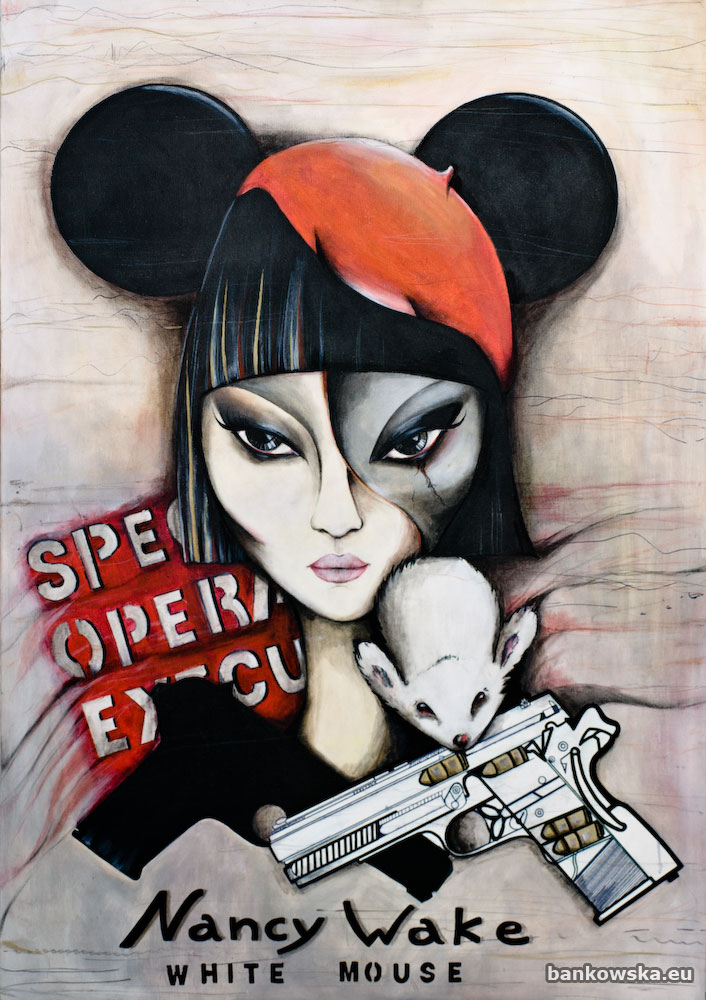 White Mouse, Małgorzata Bańkowska. Painting inspired by Nancy Wake, SOE intelligence service agent. She grouped a force of 7,000 partisans who fought against larger SS troops with some 22,000 well-trained soldiers.
