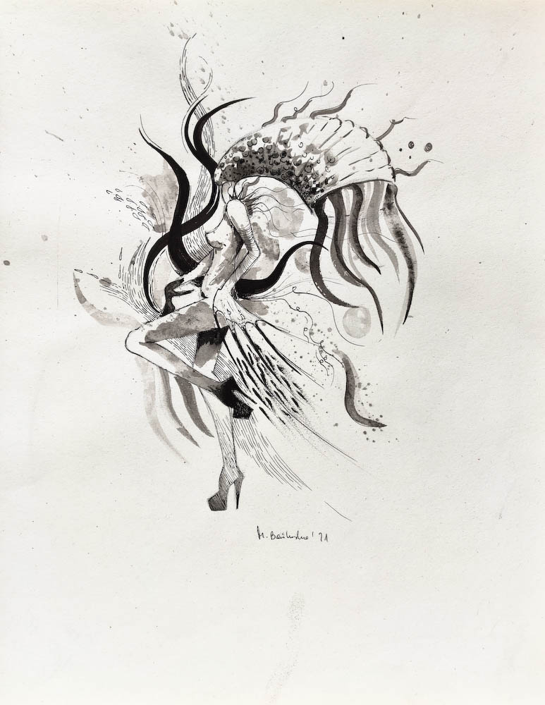 Drawing-ink-on-paper-Goa, 2021 Małgorzata Bańkowska. Surreal artist.