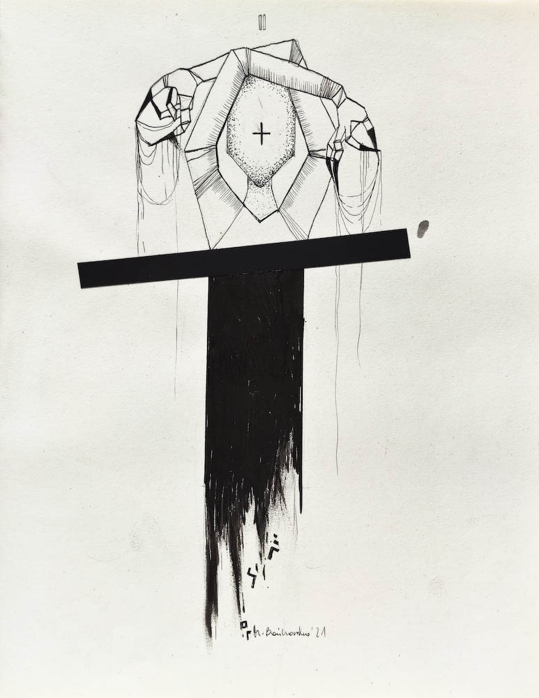 Drawing-ink-on-paper-Sermon, 2021 Małgorzata Bańkowska. Surreal artist.