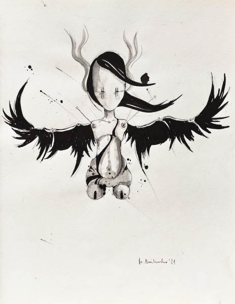 Drawing-ink-on-paper-Angel, 2021 Małgorzata Bańkowska. Surreal artist.