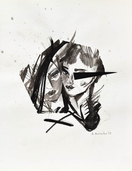 Drawing-ink-on-paper-Girls, 2021 Małgorzata Bańkowska. Surreal artist.