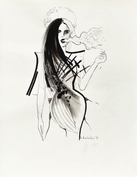 Drawing-ink-on-paper-Sword Queen, 2021 Małgorzata Bańkowska. Surreal artist.