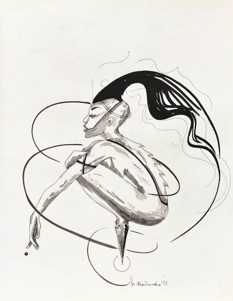 Drawing-ink-on-paper-Inscribed in a square, 2021 Małgorzata Bańkowska. Surreal artist.