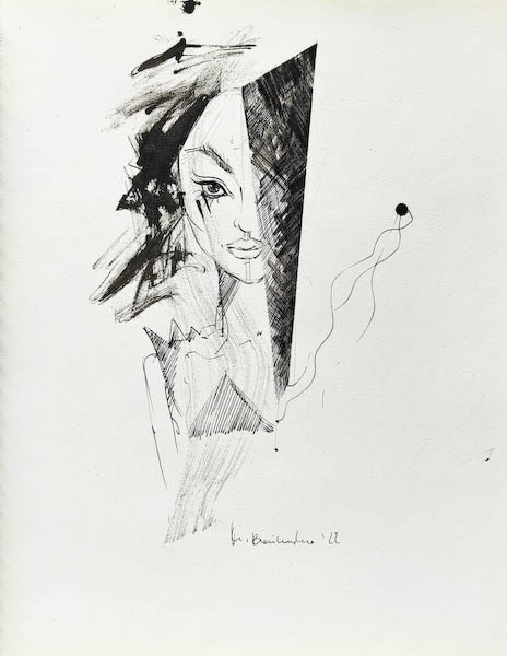 Drawing-ink-on-paper-Hello Darkness, Sets, 2022 Małgorzata Bańkowska. Surreal artist.