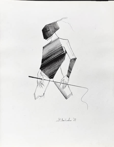 Male Escort. Drawing, ink on paper. 2022 Małgorzata Bańkowska. Surreal artist from Poland. Artist sketchbook. NFT Artist, biomechanics. Auctions.