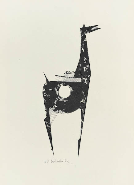 Nioniozaur 2023, Małgorzata Bańkowska mono stereo rysunek tuszem na papierze ink artwork ink drawing on paper dystopian art surrealizm sztuka dystopijna