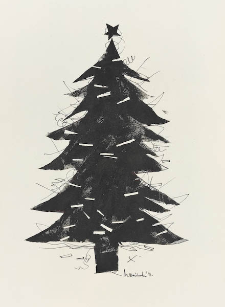 Christmas Tree 2023, Małgorzata Bańkowska mono stereo rysunek tuszem na papierze ink artwork ink drawing on paper dystopian art surrealizm sztuka dystopijna
