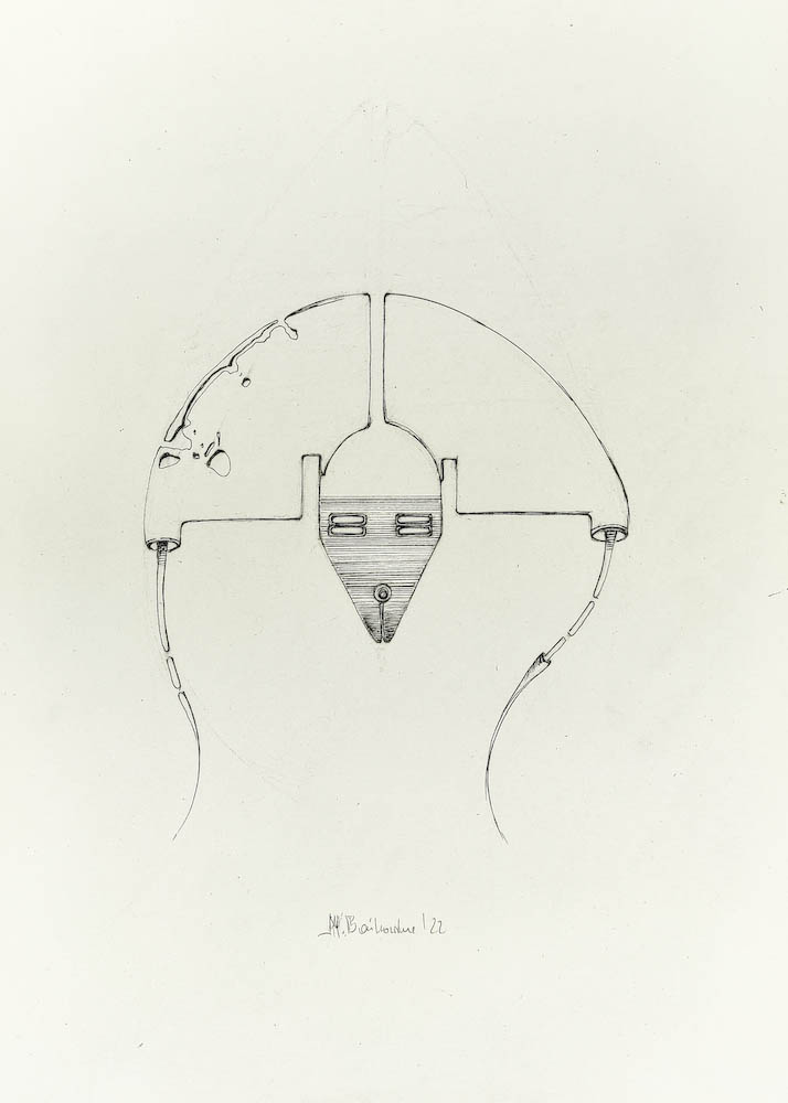 signal 2022, Małgorzata Bańkowska mono stereo rysunek tuszem na papierze dystopia ink on paper dystopian art surrealism dystopijna sztuka polska surreal artist