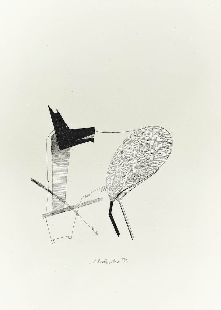 Chinese Dog 2022, Małgorzata Bańkowska mono stereo rysunek tuszem na papierze dystopia ink on paper dystopian art surrealism dystopijna sztuka polska surreal artist