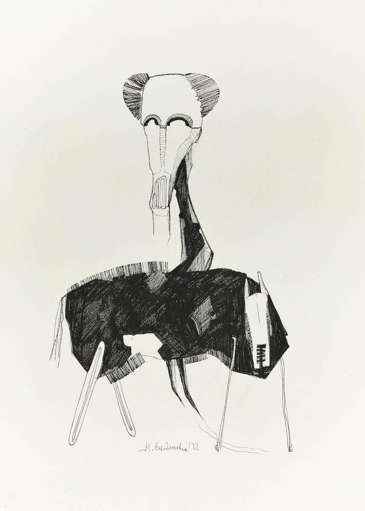 Don Kichot 2022, Małgorzata Bańkowska mono stereo rysunek tuszem na papierze dystopia ink on paper dystopian art surrealism dystopijna sztuka polska surreal artist