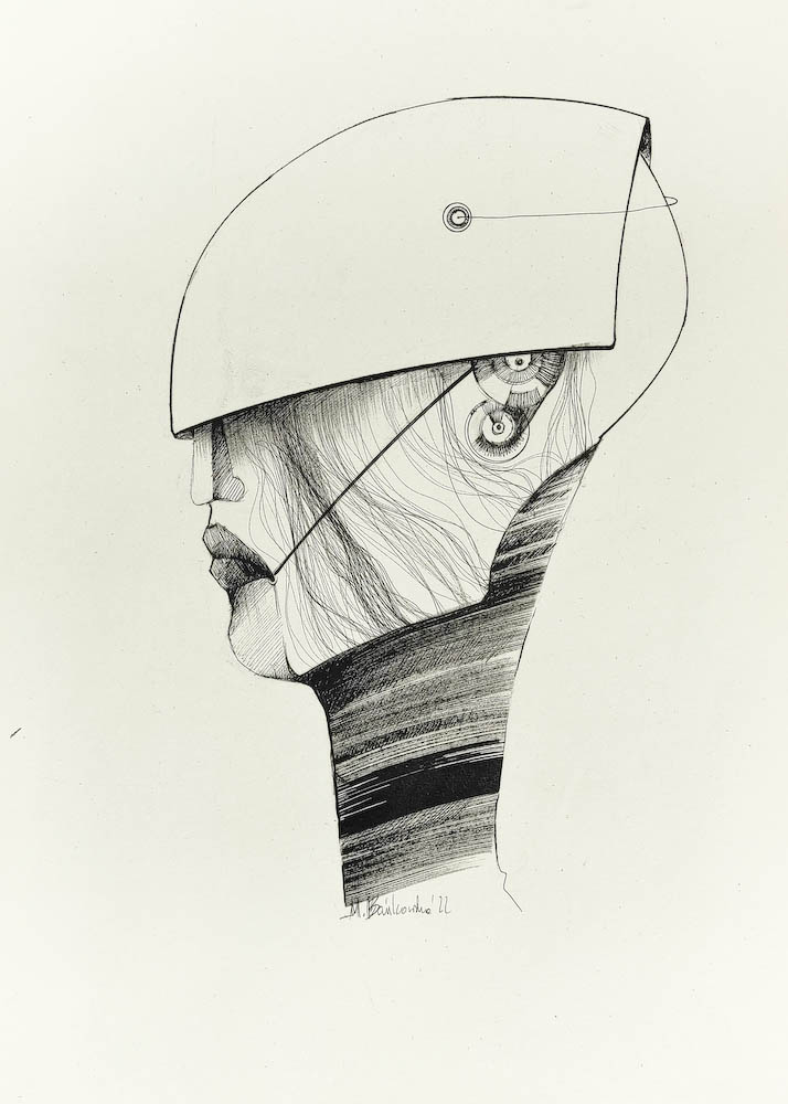 ChatGPT 2022, Małgorzata Bańkowska mono stereo rysunek tuszem na papierze dystopia ink on paper dystopian art surrealism dystopijna sztuka polska surreal artist