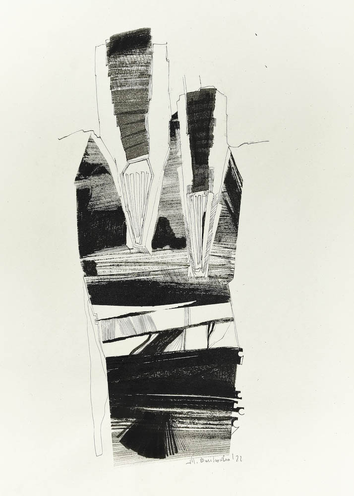 Adrspach 2022, Małgorzata Bańkowska mono stereo rysunek tuszem na papierze dystopia ink on paper dystopian art surrealism dystopijna sztuka polska surreal artist