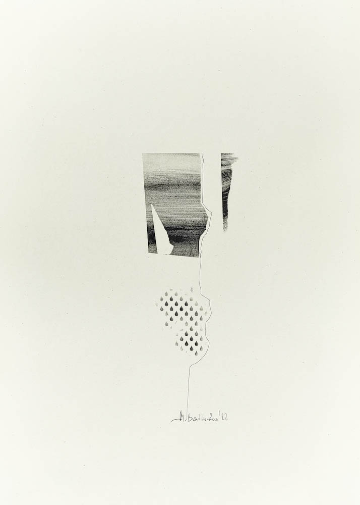 Raindrops 2022, Małgorzata Bańkowska mono stereo rysunek tuszem na papierze dystopia ink on paper dystopian art surrealism dystopijna sztuka polska surreal artist