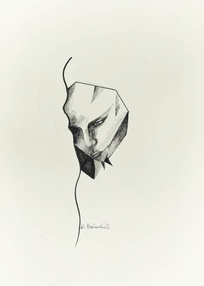 Trust Profile 2022, Małgorzata Bańkowska mono stereo rysunek tuszem na papierze dystopia ink on paper dystopian art surrealism dystopijna sztuka polska surreal artist