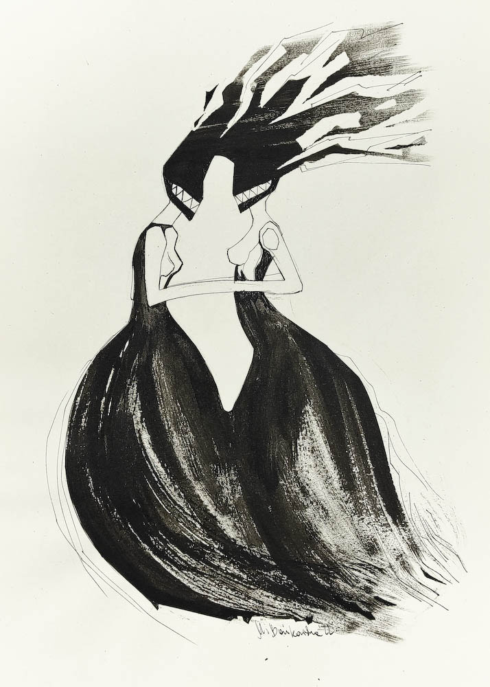 Stepmother's Daughters 2022, Małgorzata Bańkowska mono stereo rysunek tuszem na papierze dystopia ink on paper dystopian art surrealism dystopijna sztuka polska surreal artist