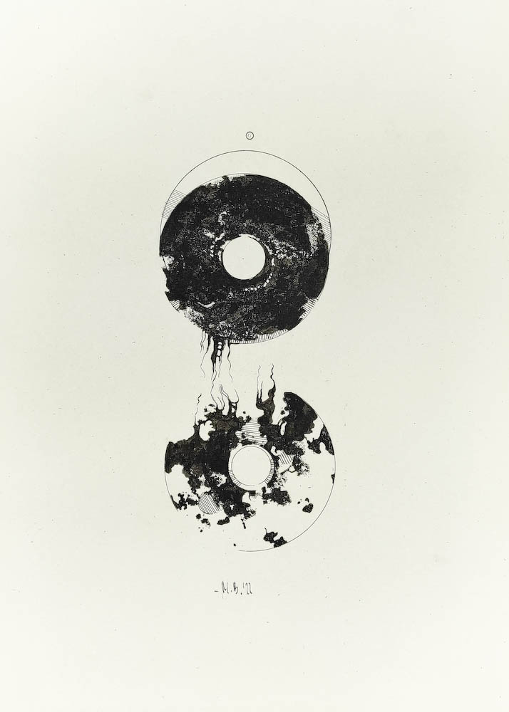 Holes X Two 2022, Małgorzata Bańkowska mono stereo rysunek tuszem na papierze dystopia ink on paper dystopian art surrealism dystopijna sztuka polska surreal artist