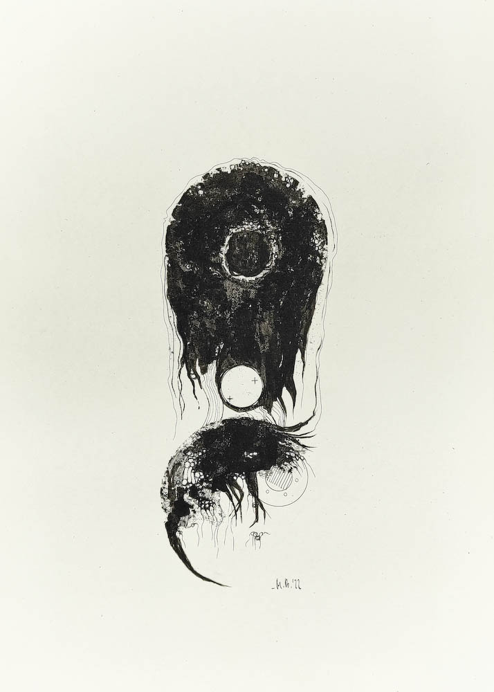 Life 2022, Małgorzata Bańkowska mono stereo rysunek tuszem na papierze dystopia ink on paper dystopian art surrealism dystopijna sztuka polska surreal artist