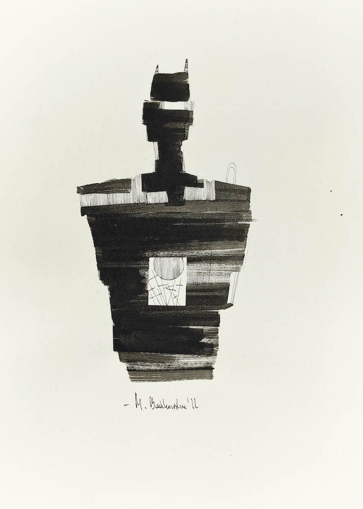 Collector 2022, Małgorzata Bańkowska mono stereo rysunek tuszem na papierze dystopia ink on paper dystopian art surrealism dystopijna sztuka polska surreal artist