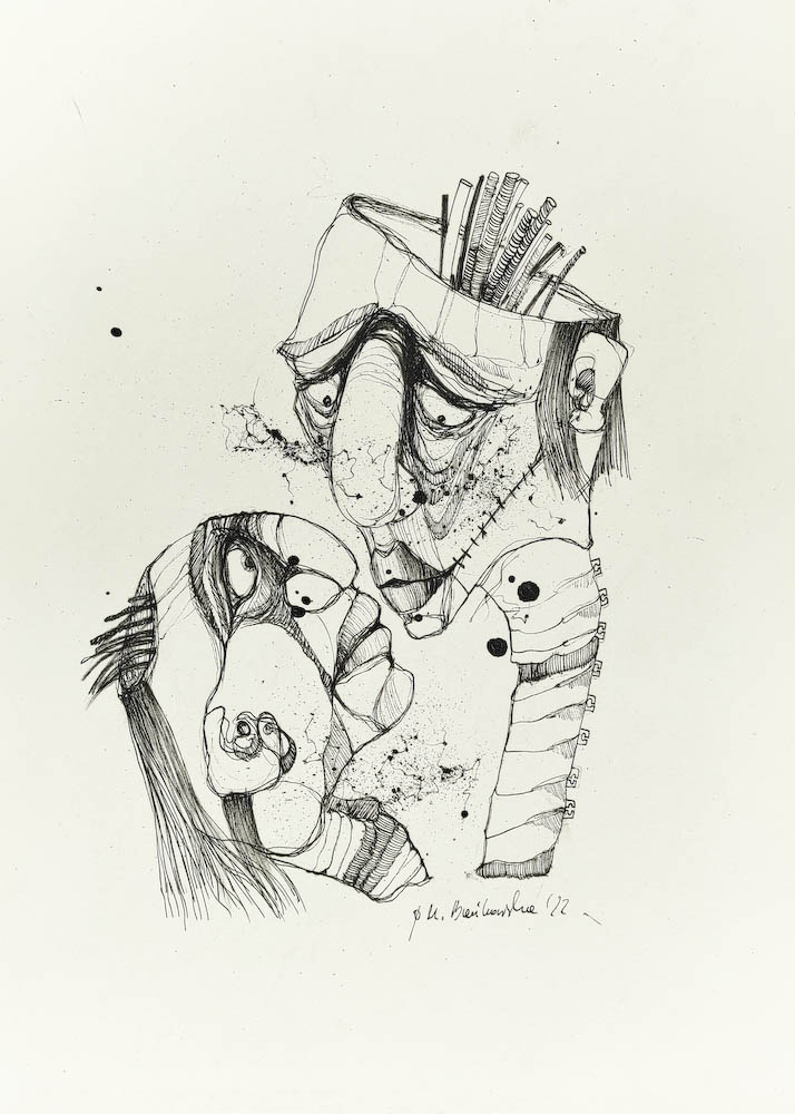 5G 2022, Małgorzata Bańkowska mono stereo rysunek tuszem na papierze dystopia ink on paper dystopian art surrealism dystopijna sztuka polska surreal artist