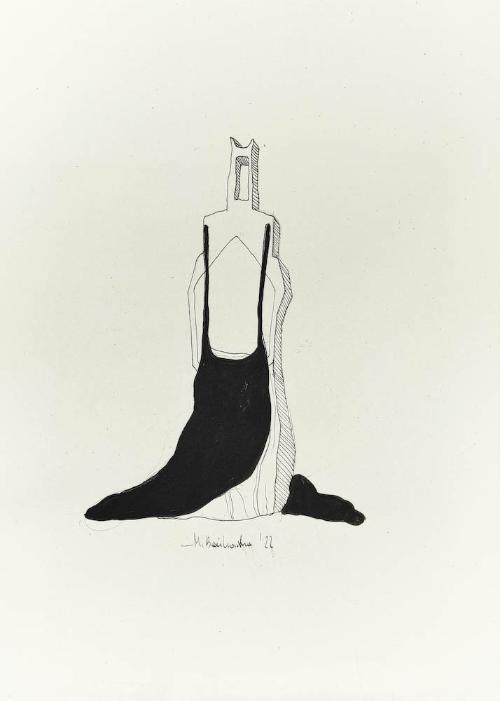 Dress 2022, Małgorzata Bańkowska mono stereo rysunek tuszem na papierze dystopia ink on paper dystopian art surrealism dystopijna sztuka polska surreal artist