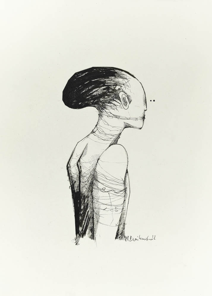 Myopia 2022, Małgorzata Bańkowska mono stereo rysunek tuszem na papierze ink artwork ink drawing on paper dystopian art surrealizm sztuka dystopijna