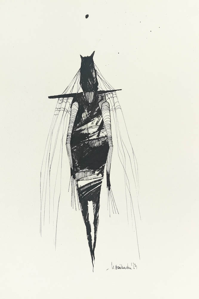 Mamidło 2023, Małgorzata Bańkowska mono stereo rysunek tuszem na papierze ink artwork ink drawing on paper dystopian art surrealizm sztuka dystopijna