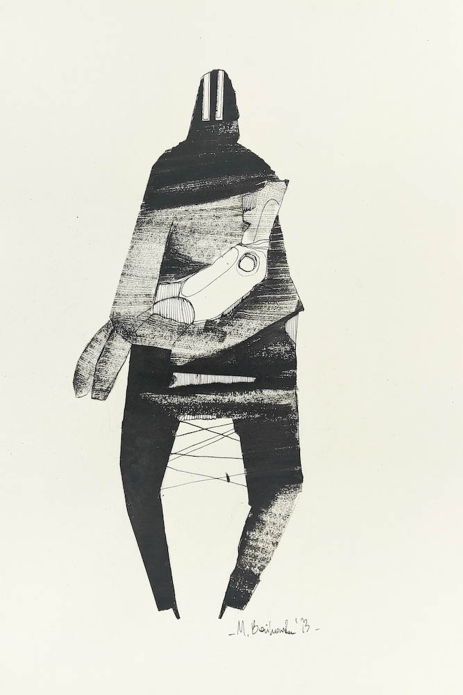 Father Who Loved His Son 2023, Małgorzata Bańkowska mono stereo rysunek tuszem na papierze ink artwork ink drawing on paper dystopian art surrealizm sztuka dystopijna