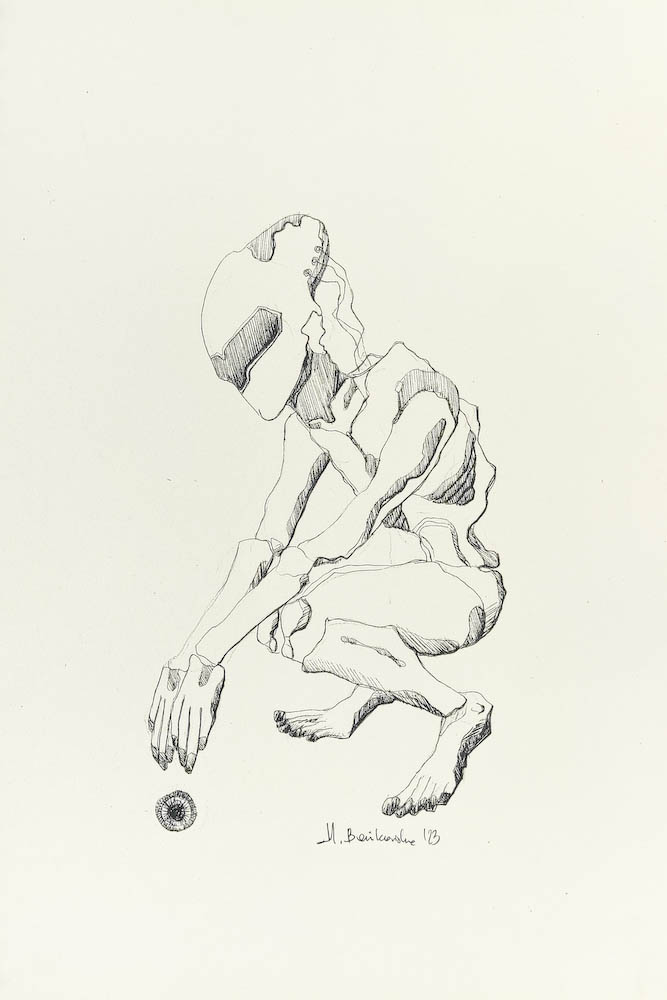 Star Boy 2023, Małgorzata Bańkowska mono stereo rysunek tuszem na papierze ink artwork ink drawing on paper dystopian art surrealizm sztuka dystopijna