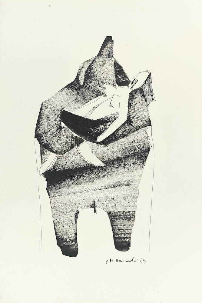 My Sweet Doll 2023, Małgorzata Bańkowska mono stereo rysunek tuszem na papierze ink artwork ink drawing on paper dystopian art surrealizm sztuka dystopijna