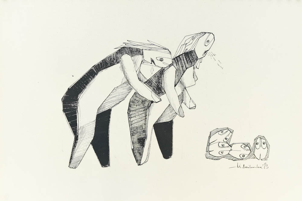 Upbringing 2023, Małgorzata Bańkowska mono stereo rysunek tuszem na papierze ink artwork ink drawing on paper dystopian art surrealizm sztuka dystopijna