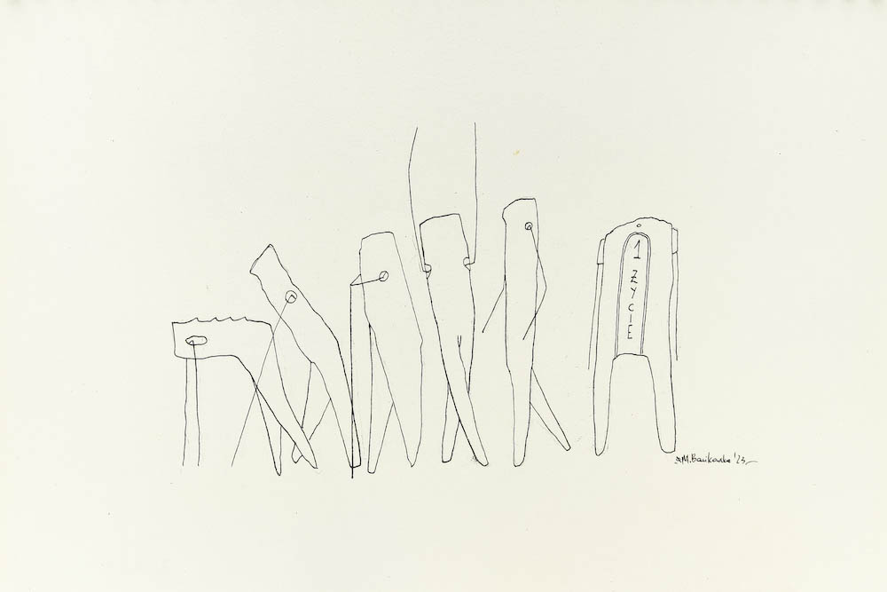 Life 2023, Małgorzata Bańkowska mono stereo rysunek tuszem na papierze ink artwork ink drawing on paper dystopian art surrealizm sztuka dystopijna