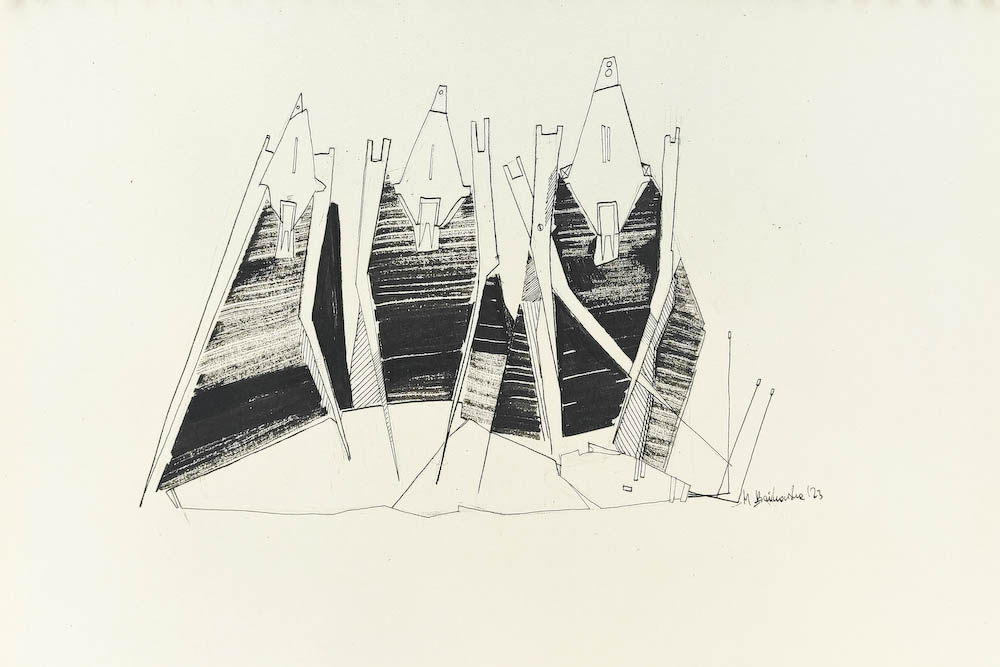 Autopsy 2023, Małgorzata Bańkowska mono stereo rysunek tuszem na papierze ink artwork ink drawing on paper dystopian art surrealizm sztuka dystopijna