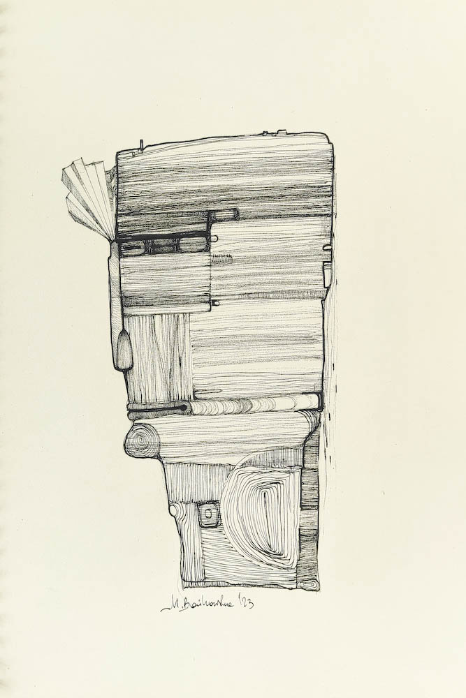 Dariusz 2023, Małgorzata Bańkowska mono stereo rysunek tuszem na papierze ink artwork ink drawing on paper dystopian art surrealizm sztuka dystopijna