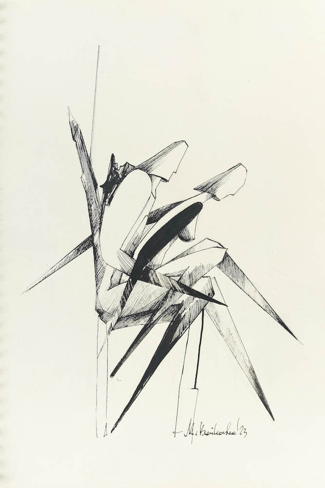 Ankylosing Spondylitis 2023, Małgorzata Bańkowska mono stereo rysunek tuszem na papierze ink artwork ink drawing on paper dystopian art surrealizm sztuka dystopijna