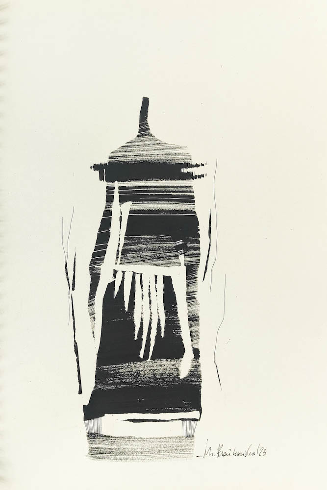 Steppe Man 2023, Małgorzata Bańkowska mono stereo rysunek tuszem na papierze ink artwork ink drawing on paper dystopian art surrealizm sztuka dystopijna