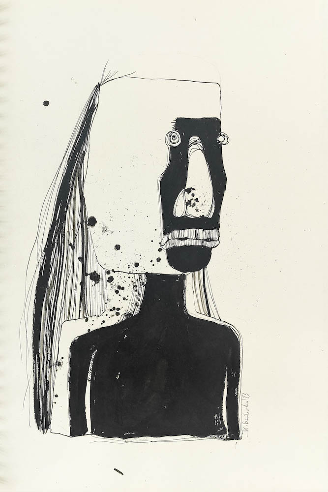 Bride 2023, Małgorzata Bańkowska mono stereo rysunek tuszem na papierze ink artwork ink drawing on paper dystopian art surrealizm sztuka dystopijna