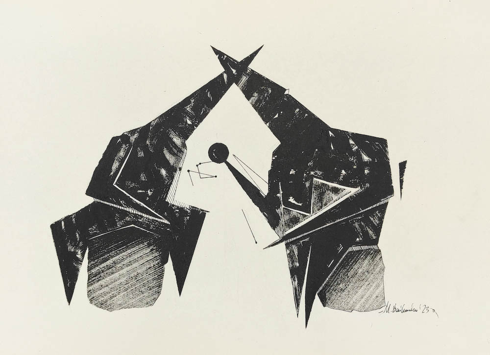 Grykkk 2023, Małgorzata Bańkowska mono stereo rysunek tuszem na papierze ink artwork ink drawing on paper dystopian art surrealizm sztuka dystopijna