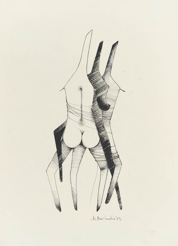 Triangle 2023, Małgorzata Bańkowska mono stereo rysunek tuszem na papierze ink artwork ink drawing on paper dystopian art surrealizm sztuka dystopijna