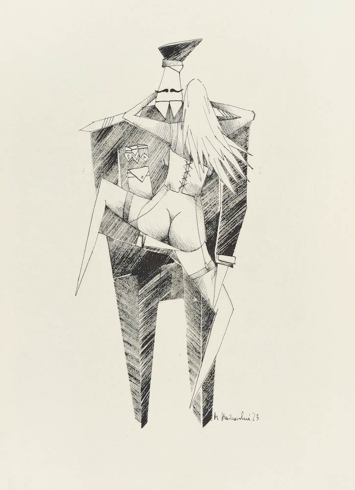 100 Days at Sea 2023, Małgorzata Bańkowska mono stereo rysunek tuszem na papierze ink artwork ink drawing on paper dystopian art surrealizm sztuka dystopijna