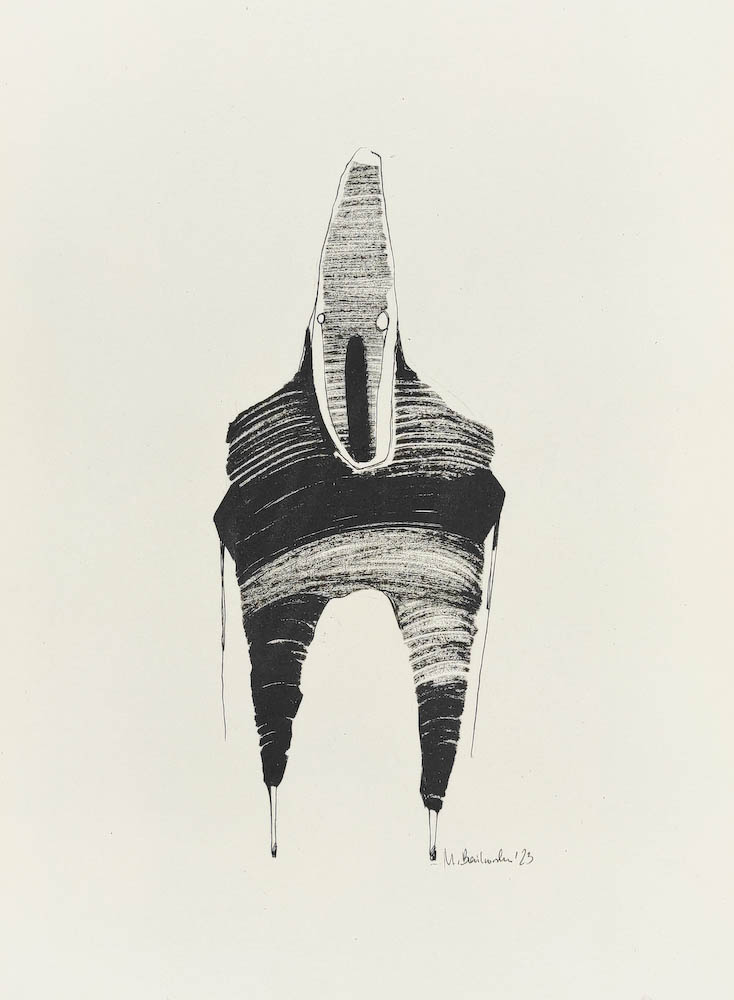 Mouthpiece 2023, Małgorzata Bańkowska mono stereo rysunek tuszem na papierze ink artwork ink drawing on paper dystopian art surrealizm sztuka dystopijna