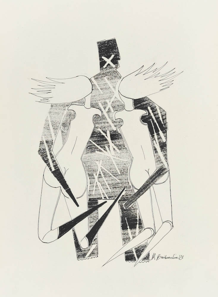 Tulip 2023, Małgorzata Bańkowska mono stereo rysunek tuszem na papierze ink artwork ink drawing on paper dystopian art surrealizm sztuka dystopijna