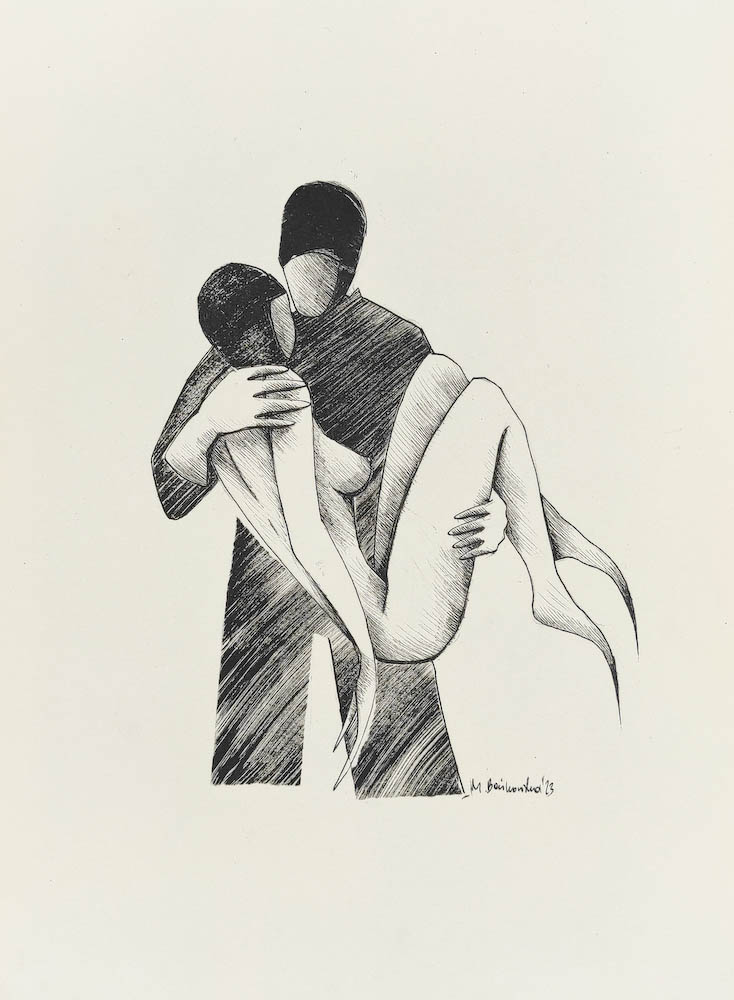 Survivor 2023, Małgorzata Bańkowska mono stereo rysunek tuszem na papierze ink artwork ink drawing on paper dystopian art surrealizm sztuka dystopijna