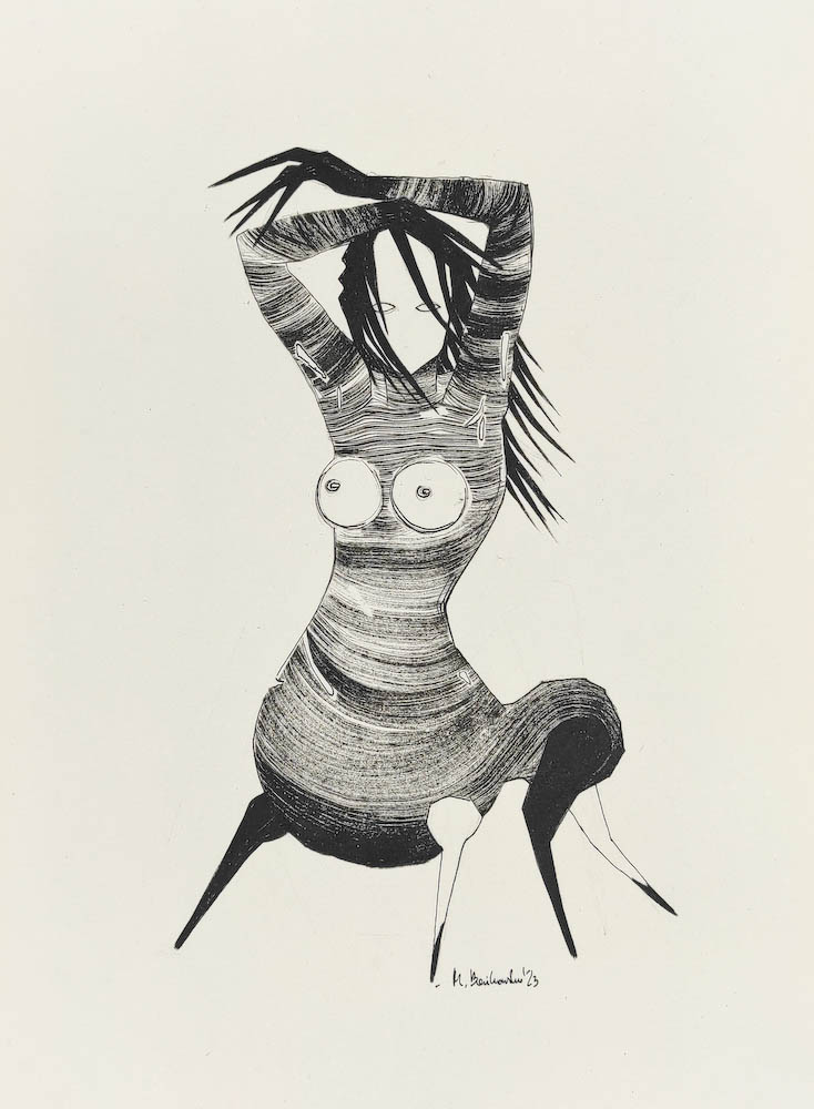 Me or You 2023, Małgorzata Bańkowska mono stereo rysunek tuszem na papierze ink artwork ink drawing on paper dystopian art surrealizm sztuka dystopijna