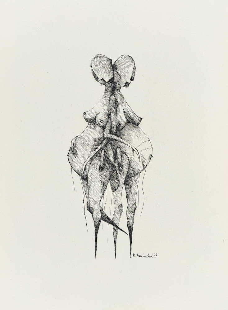 Moonlight Mothers 2023, Małgorzata Bańkowska mono stereo rysunek tuszem na papierze ink artwork ink drawing on paper dystopian art surrealizm sztuka dystopijna