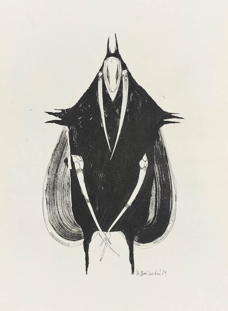 Mage 2023, Małgorzata Bańkowska mono stereo rysunek tuszem na papierze ink artwork ink drawing on paper dystopian art surrealizm sztuka dystopijna