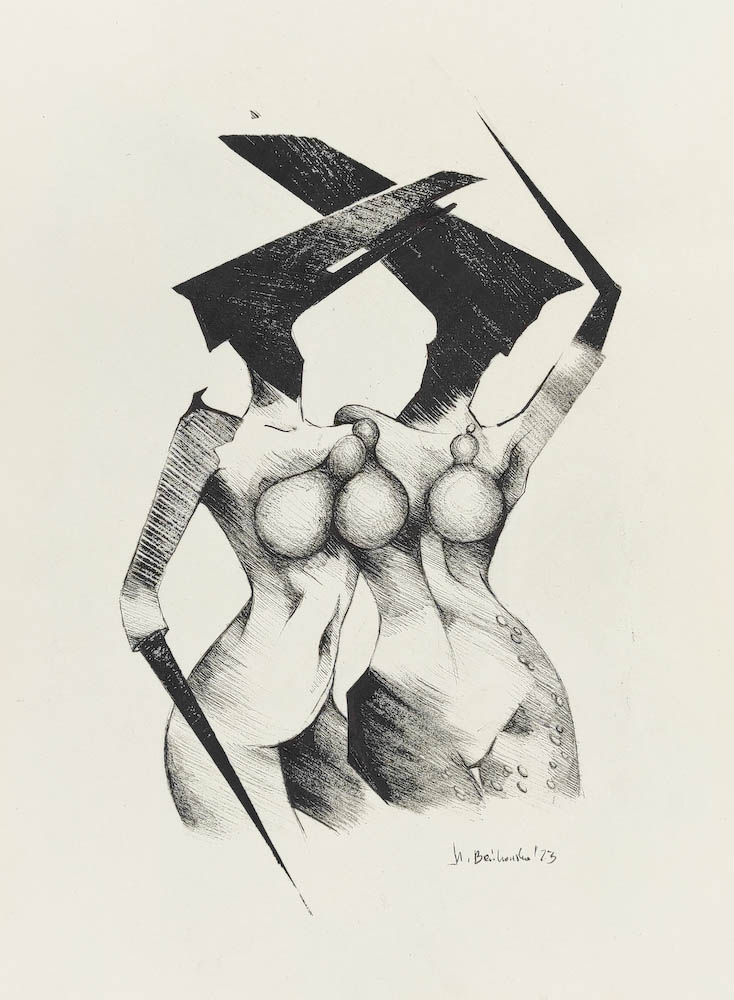 Sensual Hammers 2023, Małgorzata Bańkowska mono stereo rysunek tuszem na papierze ink artwork ink drawing on paper dystopian art surrealizm sztuka dystopijna