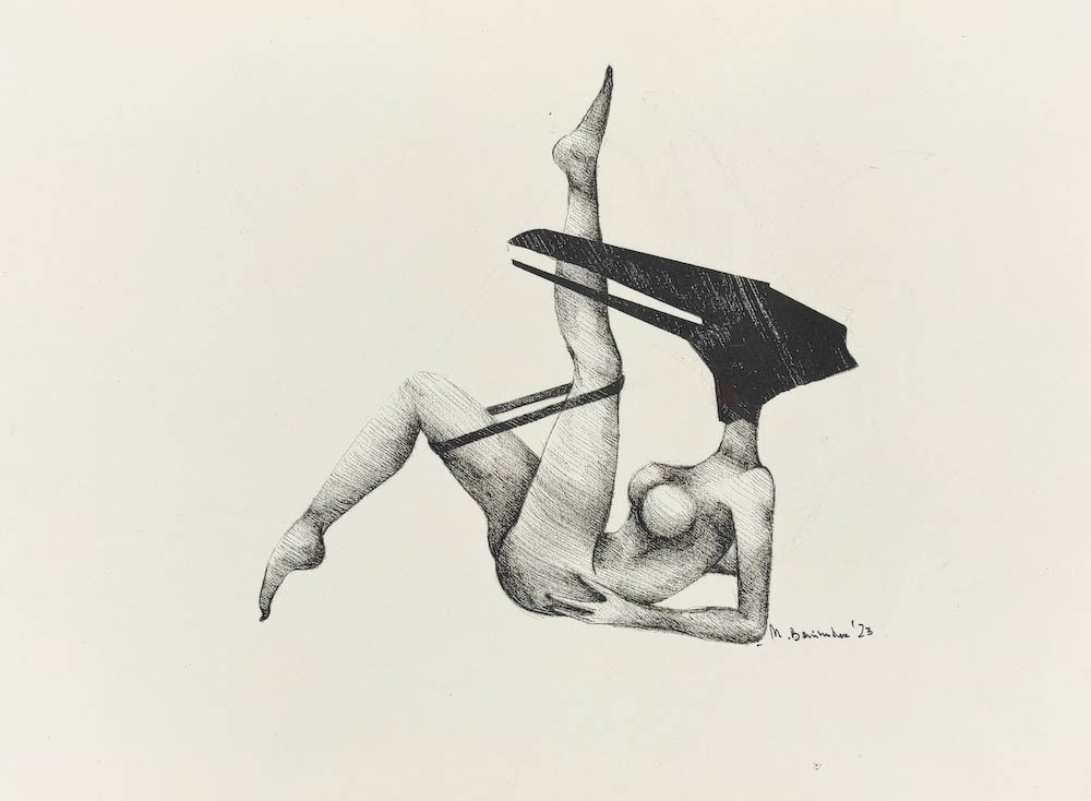 Elastic 2023, Małgorzata Bańkowska mono stereo rysunek tuszem na papierze ink artwork ink drawing on paper dystopian art surrealizm sztuka dystopijna