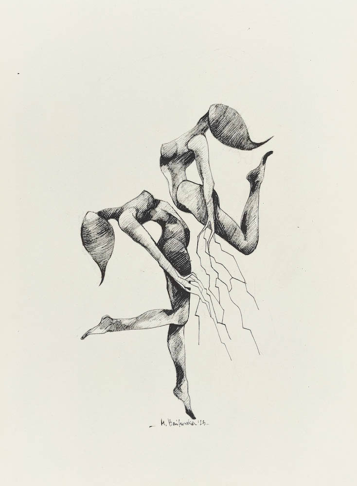 Feminine Energy 2023, Małgorzata Bańkowska mono stereo rysunek tuszem na papierze ink artwork ink drawing on paper dystopian art surrealizm sztuka dystopijna