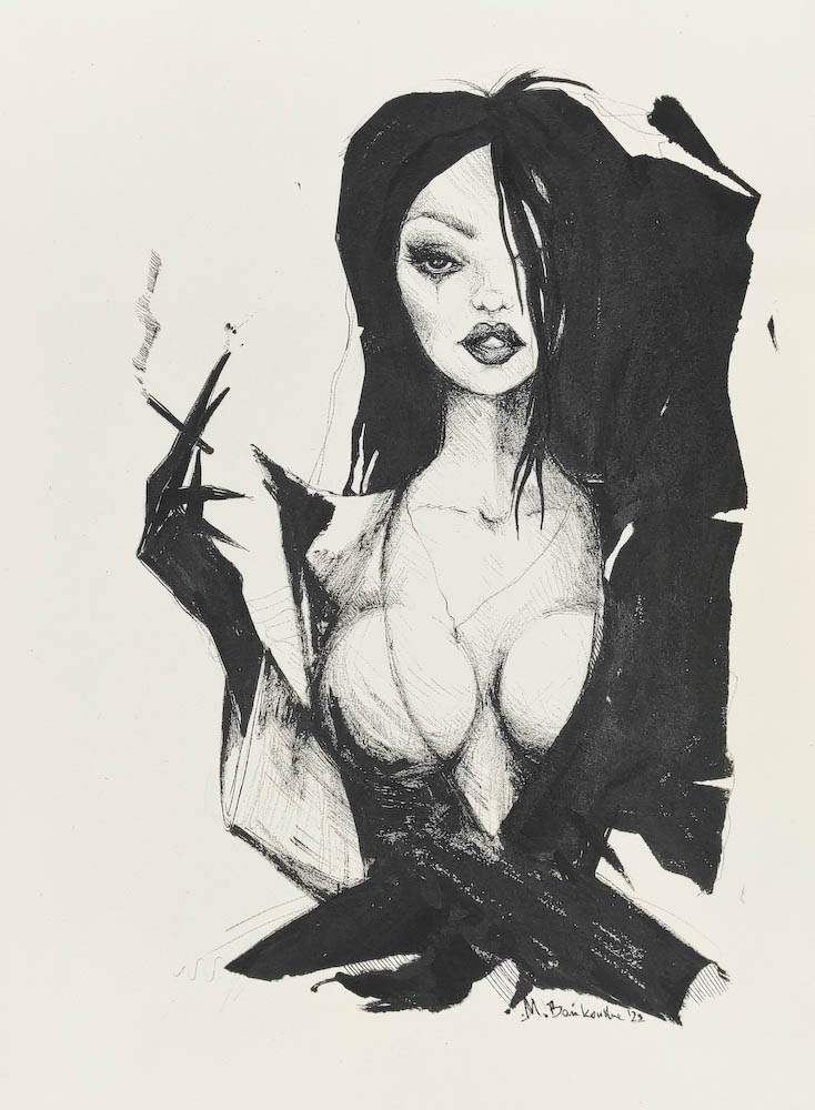 Your Moment 2023, Małgorzata Bańkowska mono stereo rysunek tuszem na papierze ink artwork ink drawing on paper dystopian art surrealizm sztuka dystopijna