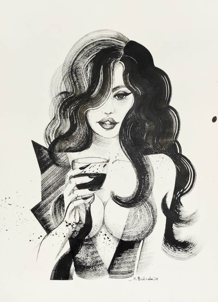Night Out 2024, Małgorzata Bańkowska mono stereo ink on paper fineart artcollector dystopian surrealism